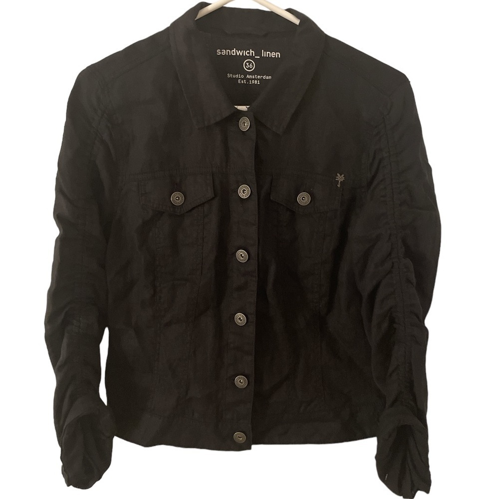 Sandwich_ 100% Linen Button Down Jacket Black Small